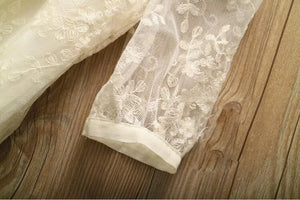 Girls Round Neckline Hollow Lace Embroidered Princess Dress