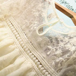 Girls Round Neckline Hollow Lace Embroidered Princess Dress
