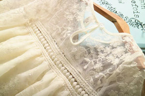 Girls Round Neckline Hollow Lace Embroidered Princess Dress