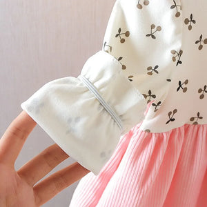 Girls’ Long Sleeve Cute Cherry Bear Dress