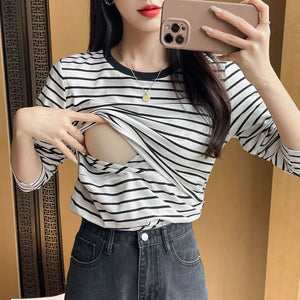 Striped Nursing Shirt – Spring & Autumn Long Sleeve