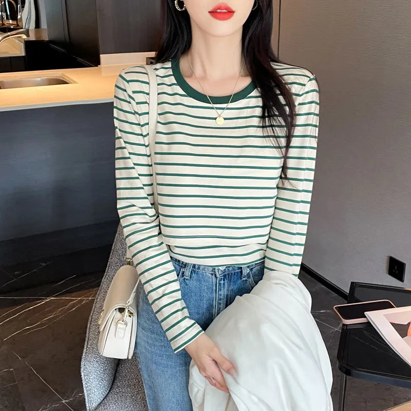Striped Nursing Shirt – Spring & Autumn Long Sleeve