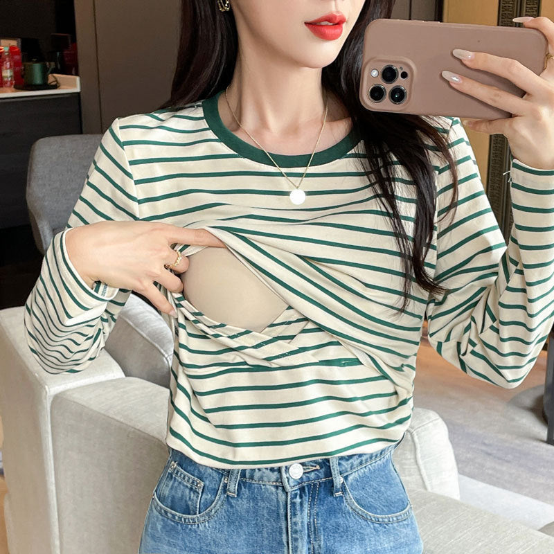 Striped Nursing Shirt – Spring & Autumn Long Sleeve