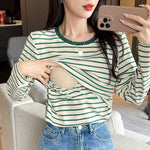 Striped Nursing Shirt – Spring & Autumn Long Sleeve